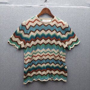 Alfred Dunner Chevron Striped Knit Sweater L Beige Multicolor Acrylic Short Slee